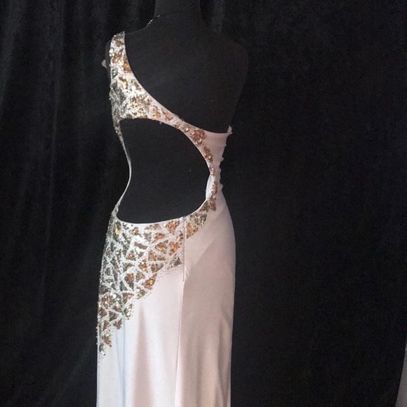 White and Gold Mac Duggal Prom Gown - Picture 4 of 6